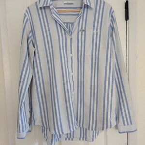 Columbia Women's Blue/White Striped LS Button Down PFG Shirt Size Small Fishing